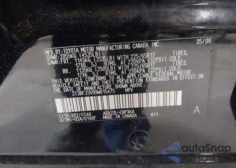 2009 Toyota Rav 4 S/Sv/Krom из США, поврежденный, VIN 2T3BF33V99W015475